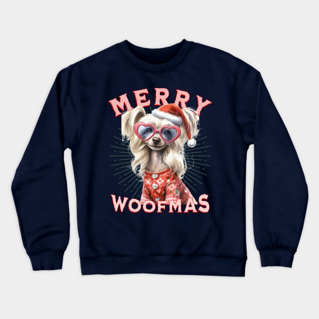 Funny Chinese Crested Dog Santa  Christmas Design Crewneck Sweatshirt by Tintedturtles